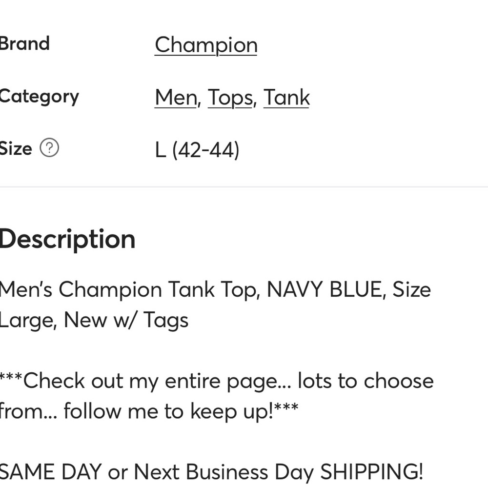 NWT Champion Men's Blue Tank Top Men’s Size Large . - Picture 9 of 12